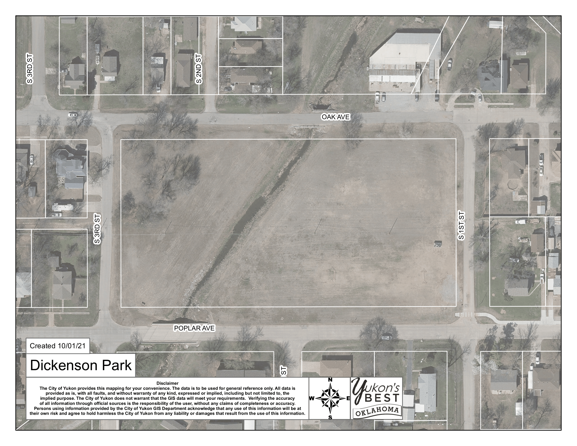 An aerial map of Dickenson Park