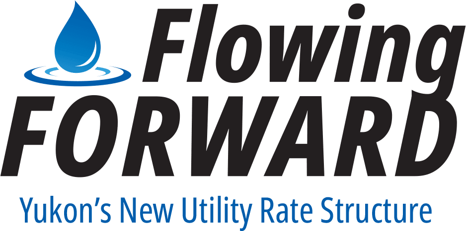 Logo that reads 'Flowing Forward Yukon's new water rate structure'